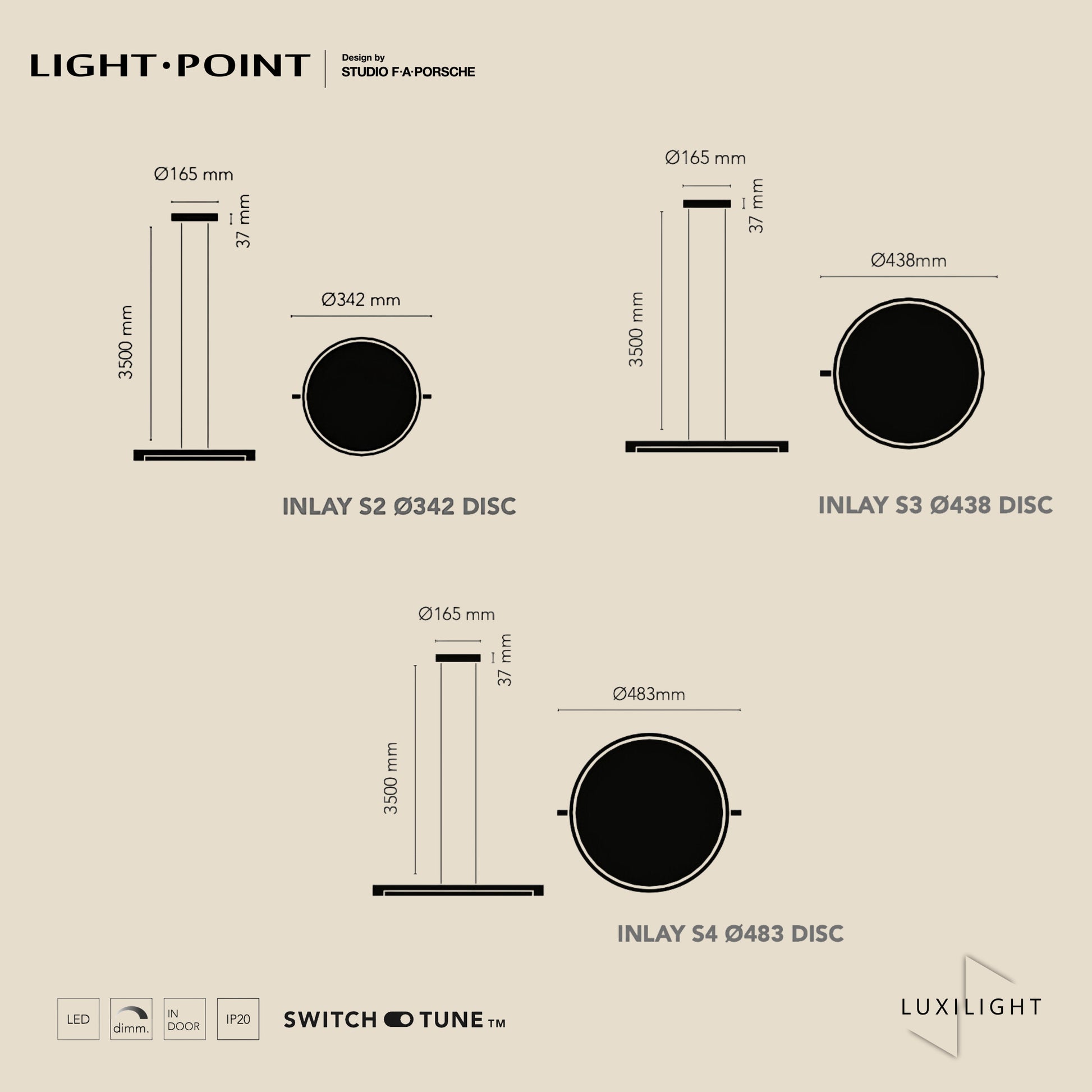 dimension inlay S Linear Disc Light Point design by studio F.A Porsche luxilight